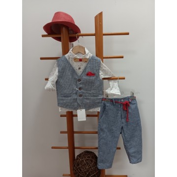 Makis Tselios Σετ βάπτισης Μπλε τζιν αποχρώσεις με κόκκινες λεπτομέριες